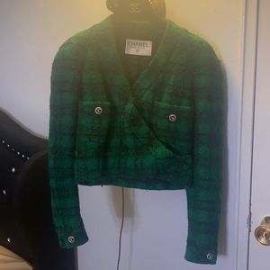 Vintage Chanel cropped wool jacket green s…